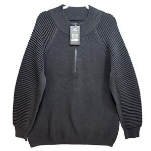 Xray Jeans Moto Quarter Zip Sweater Mens 3XL Black Long Sleeve Pullover‎ Ribbed